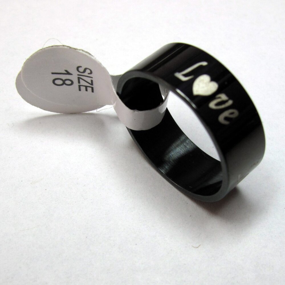 🆕  LOVE motive BLACK GOLD Ring size 18 NEW Stainless Steel Jewelry Accessories